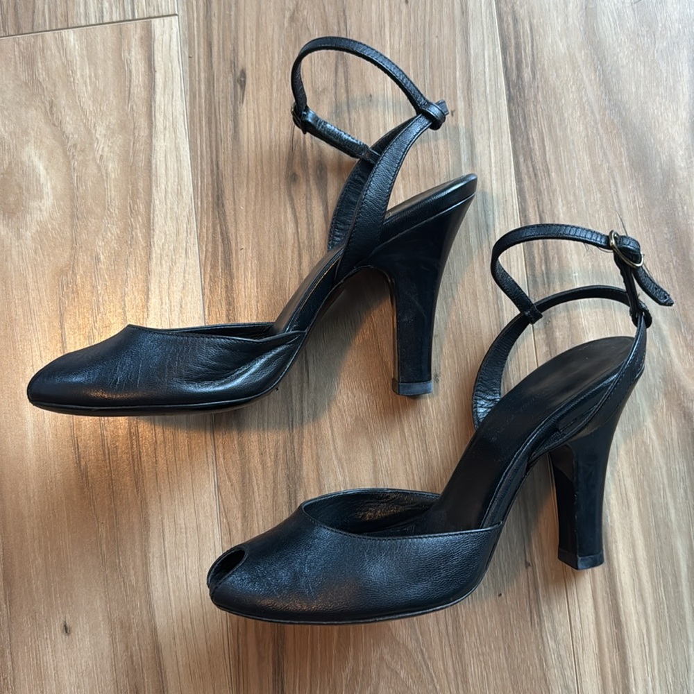 Balenciaga Shoes Women Black Heels Leather Ankle Strap Size 5
